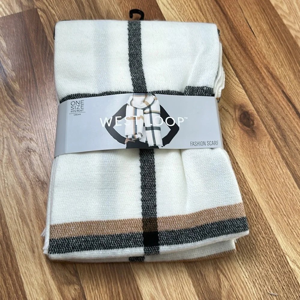 Westloop, fashion, scarf, cream, black, and beige, one size NWt